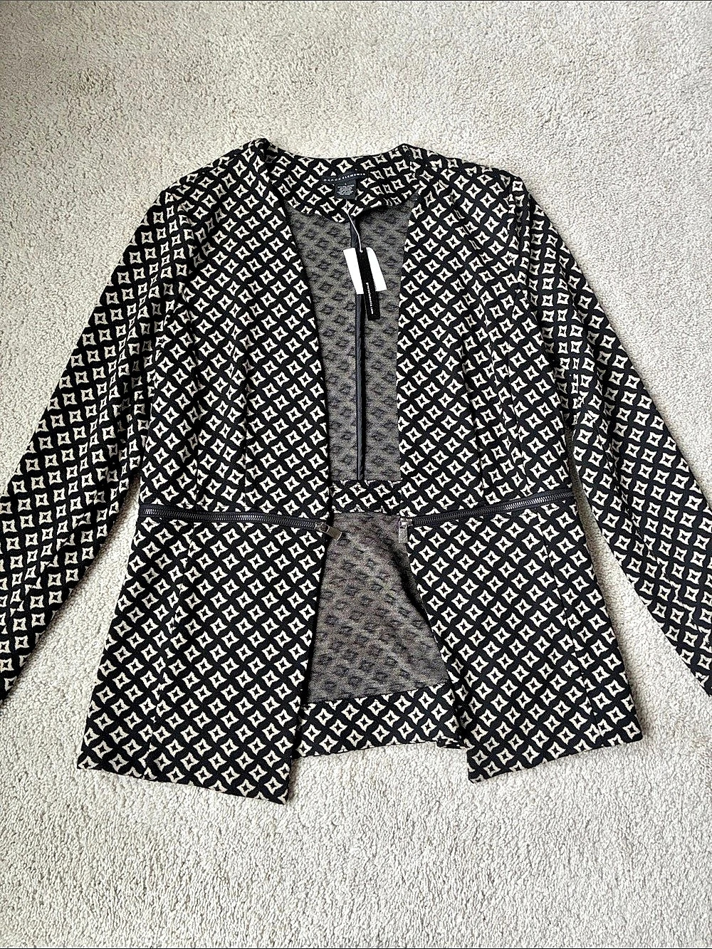 Grace Elements Jackets Core Geometric Zip Jacket in Black & White Size Large NWT